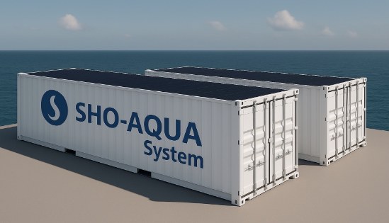 太陽光パネルを搭載したSHO-AQUAコンテナ2台